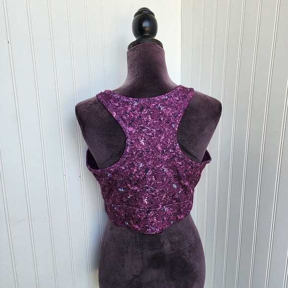 Reebok Purple Black Print Spellout Racerback Pull-On Sports Bra Gym XL - Picture 2 of 10